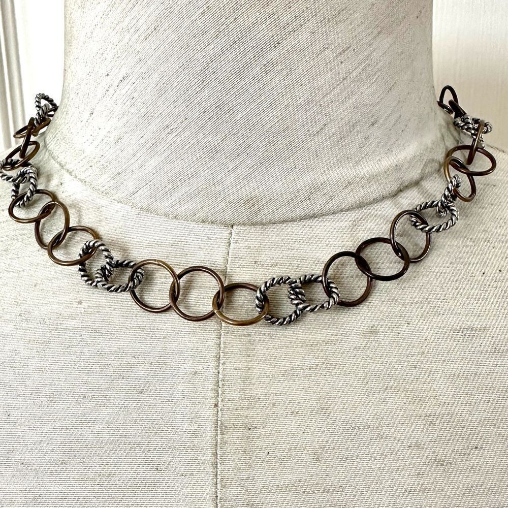 Silver gold tone circle link necklace